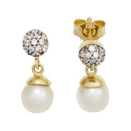JOBO Perlenohrringe, 333 Gold bicolor 2 Süßwasser Perlen und Zirkonia