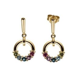 Firetti Paar Ohrstecker Rund, innen offen, Regenbogen, Farbstein, mit Peridot, Blautopas, Amethyst, Rhodolith