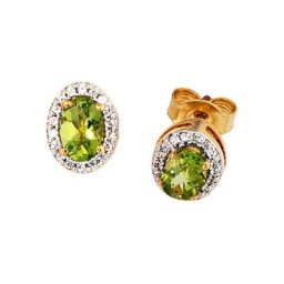 JOBO Paar Ohrstecker, oval 585 Gold mit 36 Diamanten und Peridot