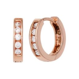 JOBO Paar Creolen, rund 925 Silber roségold vergoldet mit Zirkonia
