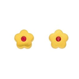Adelia´s Paar Ohrhänger 333 Gold Ohrringe Ohrstecker Blüte, mit synthetischer Rubin Goldschmuck für Damen