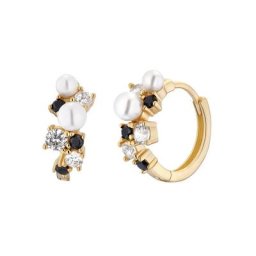 Noelani Paar Creolen Black & White, 2034683, 2034684, mit Zirkoniamit Muschelkernperle