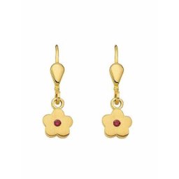 Adelia´s Paar Ohrhänger 333 Gold Ohrringe Ohrhänger Blüte mit synthetischer Rubin, mit synthetischer Rubin Goldschmuck für Damen