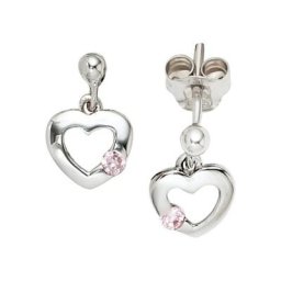 JOBO Paar Ohrhänger, Herz 925 Silber mit Zirkonia