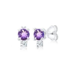 Elli DIAMONDS Paar Ohrstecker Amethyst Edelstein Diamant (0.06 ct) 925er Silber