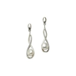 Zeeme Paar Ohrhänger 925 Silber rhodiniert mit Perle weiß und Zirkonia