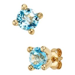 JOBO Paar Ohrstecker, rund 333 Gold mit Blautopas