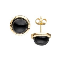 JOBO Paar Ohrstecker, rund 333 Gold mit Onyx