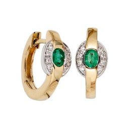 JOBO Paar Creolen, 585 Gold bicolor mit 16 Diamanten und Smaragd
