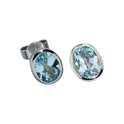 JOBO Paar Ohrstecker, oval 585 Weißgold mit Aquamarin
