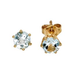 JOBO Paar Ohrstecker, rund 585 Gold mit Aquamarin