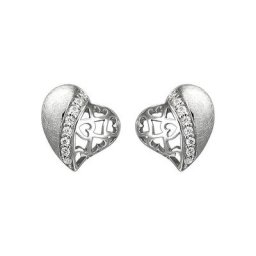 JOBO Paar Ohrstecker Herz, 925 Silber eismatt mit 16 Zirkonia