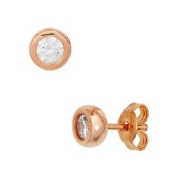 JOBO Paar Ohrstecker, rund 925 Silber roségold vergoldet mit Zirkonia