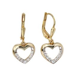 JOBO Paar Ohrhänger, Herz 333 Gold bicolor mit Zirkonia