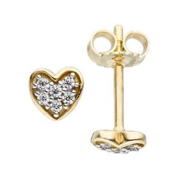 JOBO Paar Ohrstecker Herz, 375 Gold mit Zirkonia