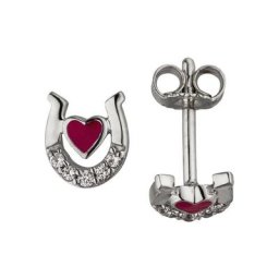 JOBO Paar Ohrstecker Hufeisen Herz, 925 Silber mit 10 Zirkonia