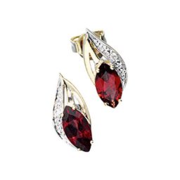 JOBO Paar Ohrstecker, 585 Gold mit 2 Diamanten und Granat