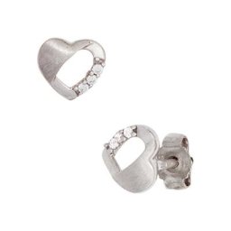 JOBO Paar Ohrstecker, Herz 925 Silber mit 6 Zirkonia
