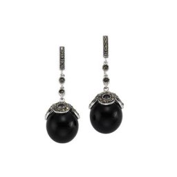 Zeeme Paar Ohrhänger 925/- Sterling Silber rhodiniert Onyx