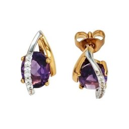 JOBO Paar Ohrstecker, 585 Gelbgold Weißgold 14 Diamanten und Amethyst