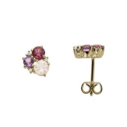 Firetti Paar Ohrstecker, mit Amethyst, Rhodolit, Rosenquarz und Brillanten