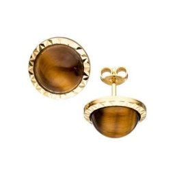 JOBO Paar Ohrstecker, rund 585 Gold mit Tigerauge