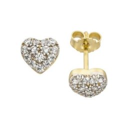 JOBO Paar Ohrstecker Herz, 375 Gold bicolor mit 28 Zirkonia