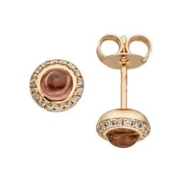 JOBO Paar Ohrstecker, 585 Roségold mit 32 Diamanten und Turmalin