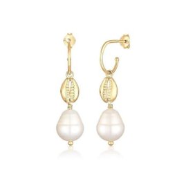 Elli Paar Ohrhänger Kauri Muschel Baroque Süßwasserperle 925 Silber