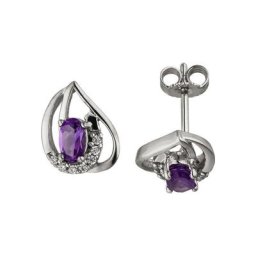 JOBO Paar Ohrstecker, 333 Weißgold mit Amethyst und 18 Zirkonia