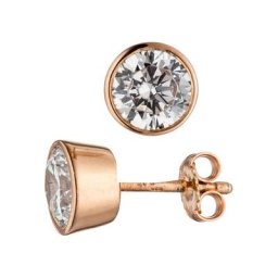 JOBO Paar Ohrstecker, rund 925 Silber roségold vergoldet mit Zirkonia