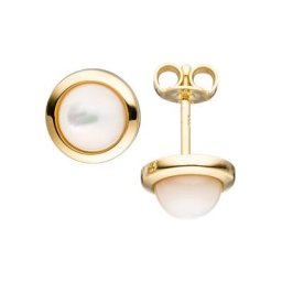 JOBO Paar Ohrstecker, rund 333 Gold mit Perlmutt