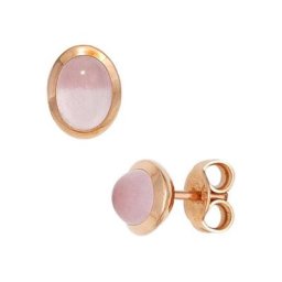 JOBO Paar Ohrstecker, oval 585 Roségold mit Rosenquarz