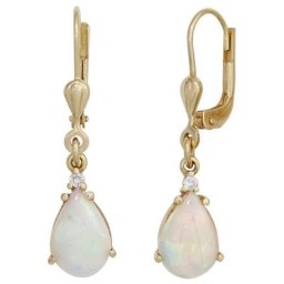 JOBO Paar Ohrhänger, Tropfen 585 Gold mit 2 Diamanten und Opal