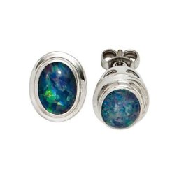 JOBO Paar Ohrstecker, oval 585 Weißgold mit Opal