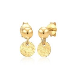 Elli Premium Paar Ohrstecker Stecker Kugel Plättchen Antique 375 Gelbgold