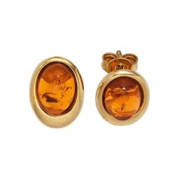 JOBO Paar Ohrstecker, oval 375 Gold mit Bernstein
