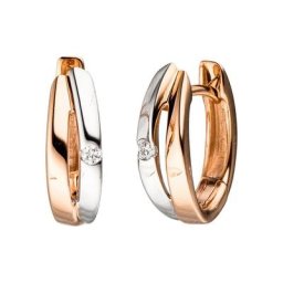 JOBO Paar Creolen, 585 Roségold bicolor mit 2 Diamanten