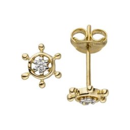JOBO Paar Ohrstecker Steuerrad, 333 Gold bicolor mit 2 Zirkonia