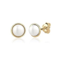 Elli Premium Paar Ohrstecker Perlenkugel Süßwasserzuchtperle Basic 375 Gelbgold