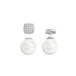Zeeme Paar Ohrstecker 925 Silber rhodiniert Perle Zirkonia weiß