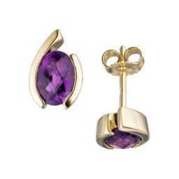 JOBO Paar Ohrstecker, oval 333 Gold mit Amethyst