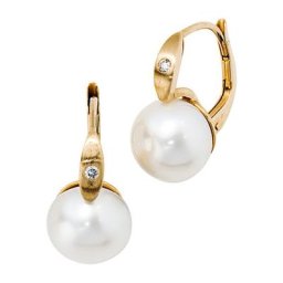 JOBO Perlenohrringe, 585 Gold mit 2 Diamanten und Süßwasser-Zuchtperlen
