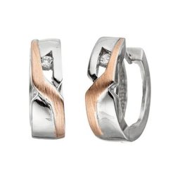 JOBO Paar Creolen, rund 925 Silber bicolor vergoldet mit Zirkonia