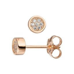 JOBO Paar Ohrstecker, rund 925 Silber roségold vergoldet mit Zirkonia