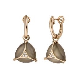 JOBO Paar Creolen, 585 Roségold mit 12 Diamanten 2 Mondstein Cabochons