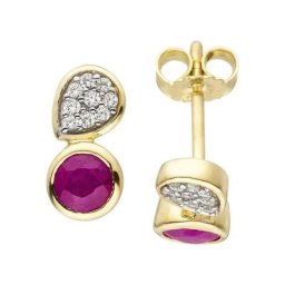JOBO Paar Ohrstecker, 333 Gold mit Rubin und 18 Zirkonia