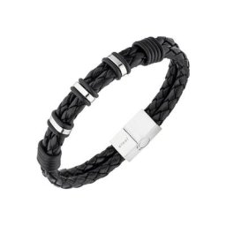 JOBO Lederarmband, 2-reihig Leder und Edelstahl 21 cm