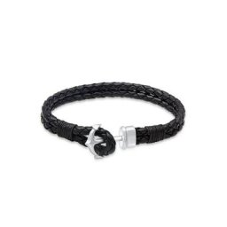 Kuzzoi Armband Herren Basic Anker Echtleder Geflochten 925 Silber