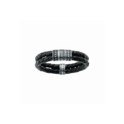 GIORGIO MARTELLO MILANO Armband mit Ornament, teilweise oxydiert, Leder schwarz, Silber 925
